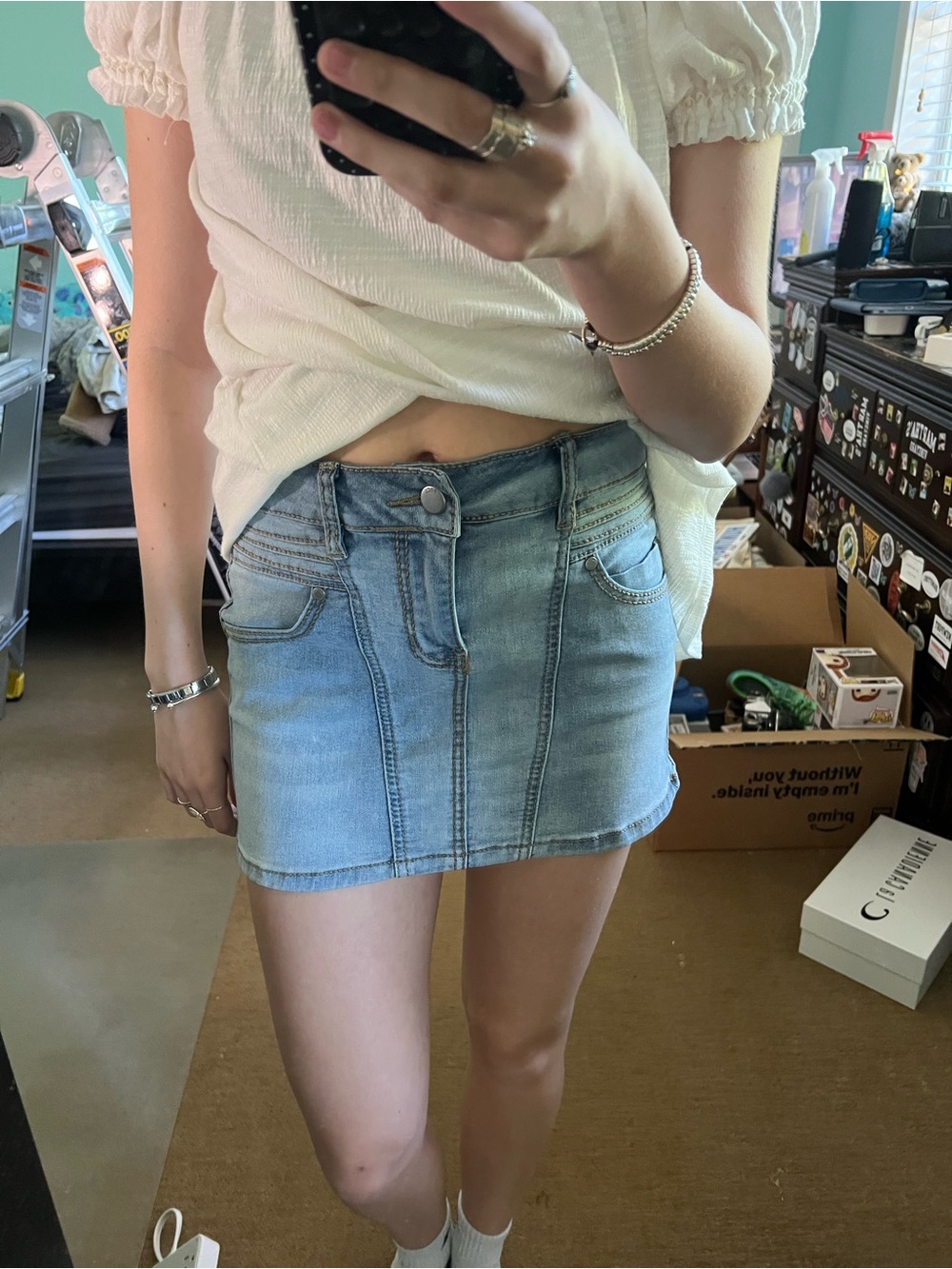 Denim light wash jean skirt